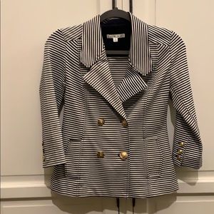 Cabi Ponte Knit Navy and White striped blazer
